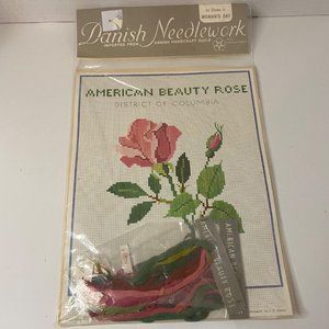 Danish Needlework American Besuty Rose cross stitch kit 1960's vintage